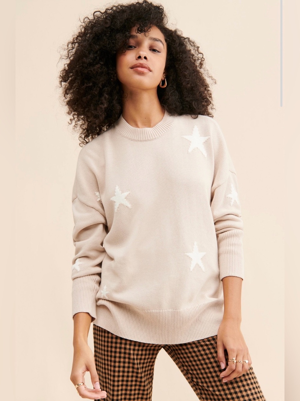 Pistola Darya Oversized 100% Cotton Crewneck Star Sweater In Neutral Size M